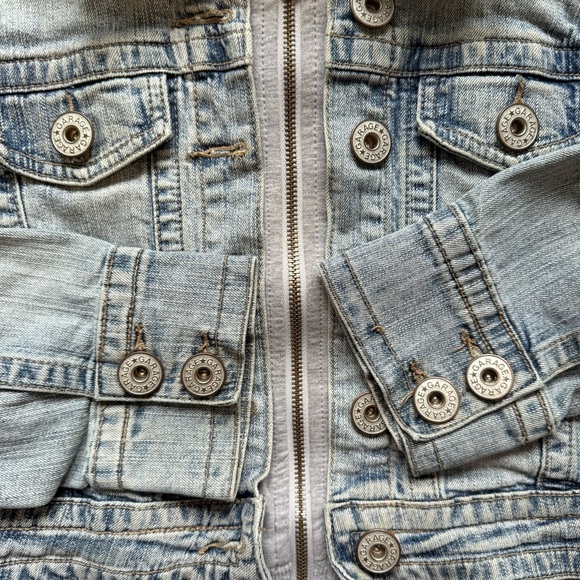 Garage Light Blue Jean Jacket Cropped Size M Denim Streetwear Casual - Picture 8 of 12